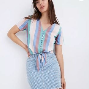 Novel Tie-Front Button Top in Flagstaff Stripe